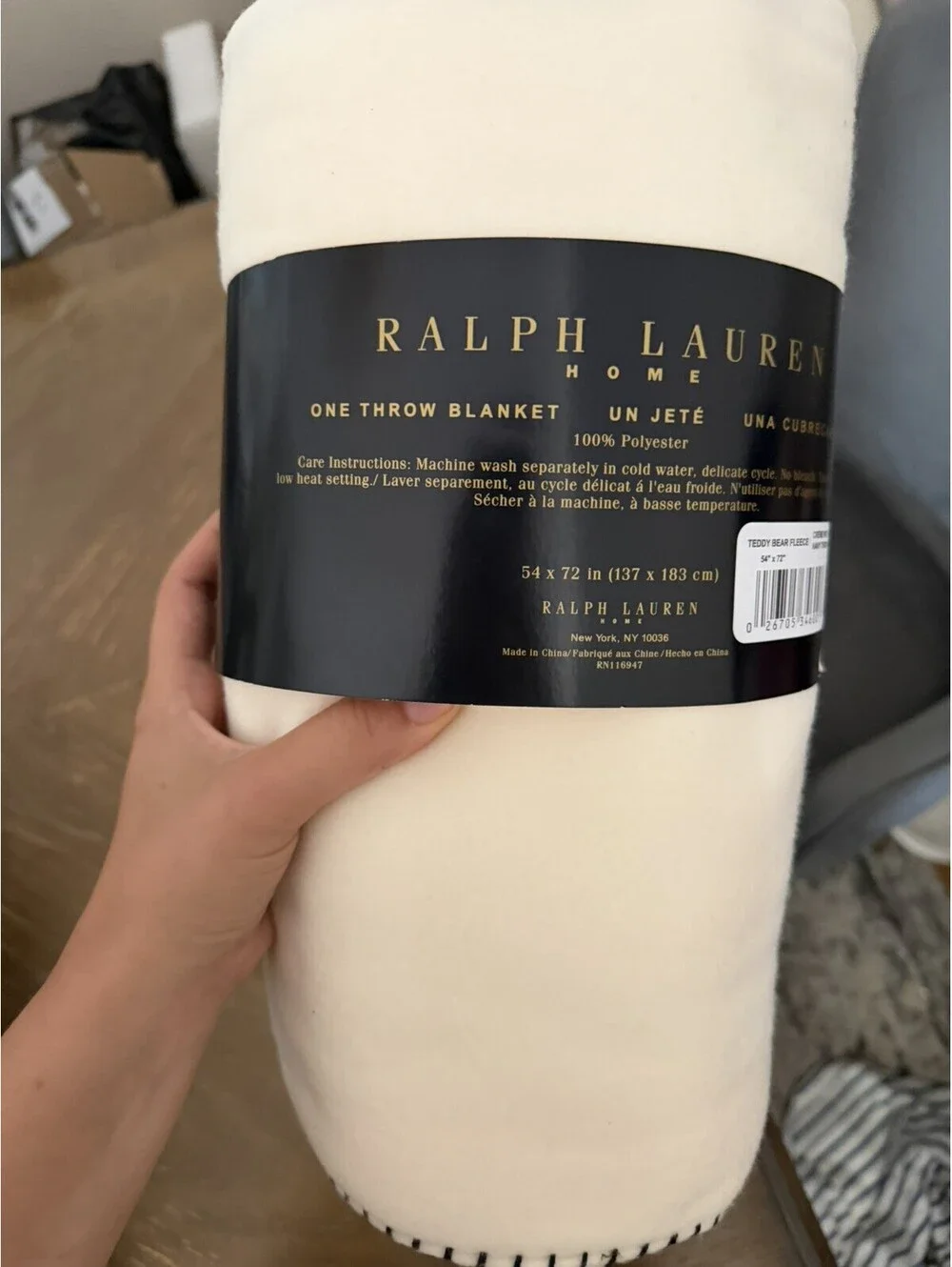 Vintage Lauren Ralph Lauren Polo Bear Throw Blanket Cream Fleece